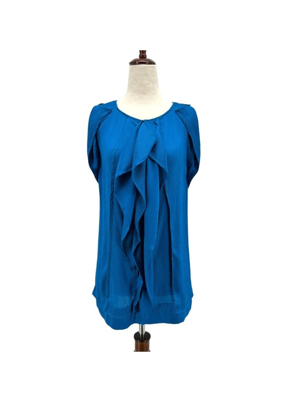 Diane Von Furstenberg Womens 2 Top Silk Ruffle Textured Blue Sleeveless Blouse